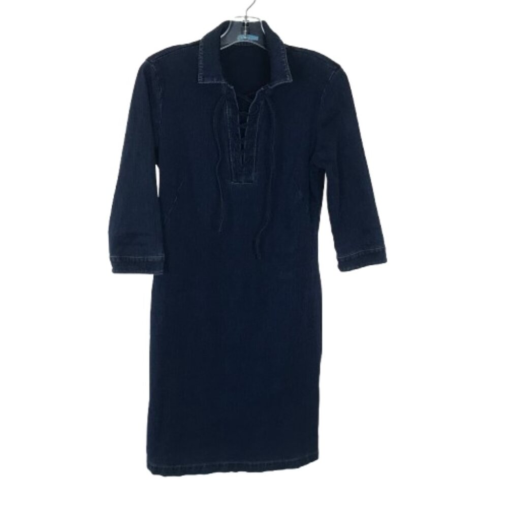 J. McLaughlin Womens Size Small Dark Wash 3/4 Sleeve Denim Knee Length Dress